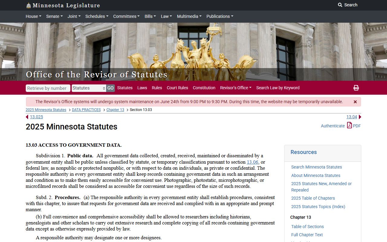 Minnesota statute on access to government data