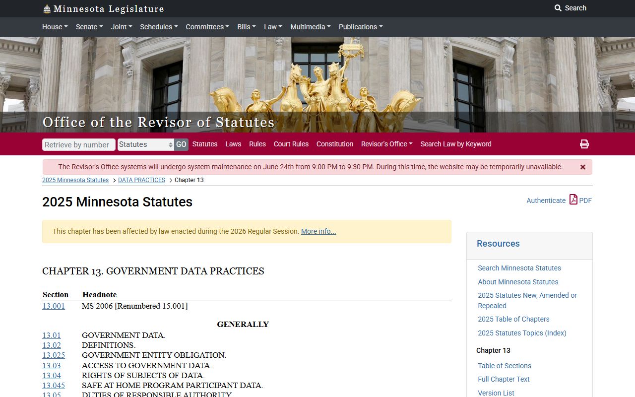 Minnesota Government Data Practices Act page
