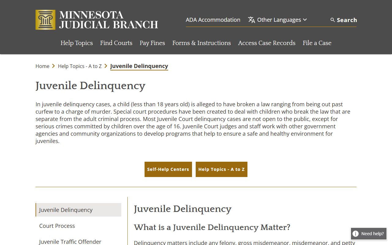 Juvenile delinquency help topic