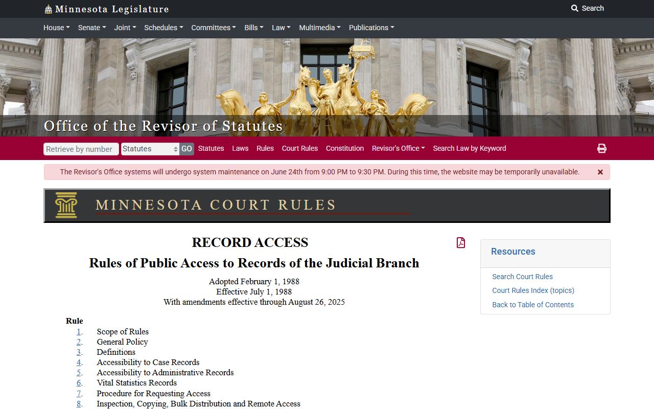 Rules of public access to judicial records
