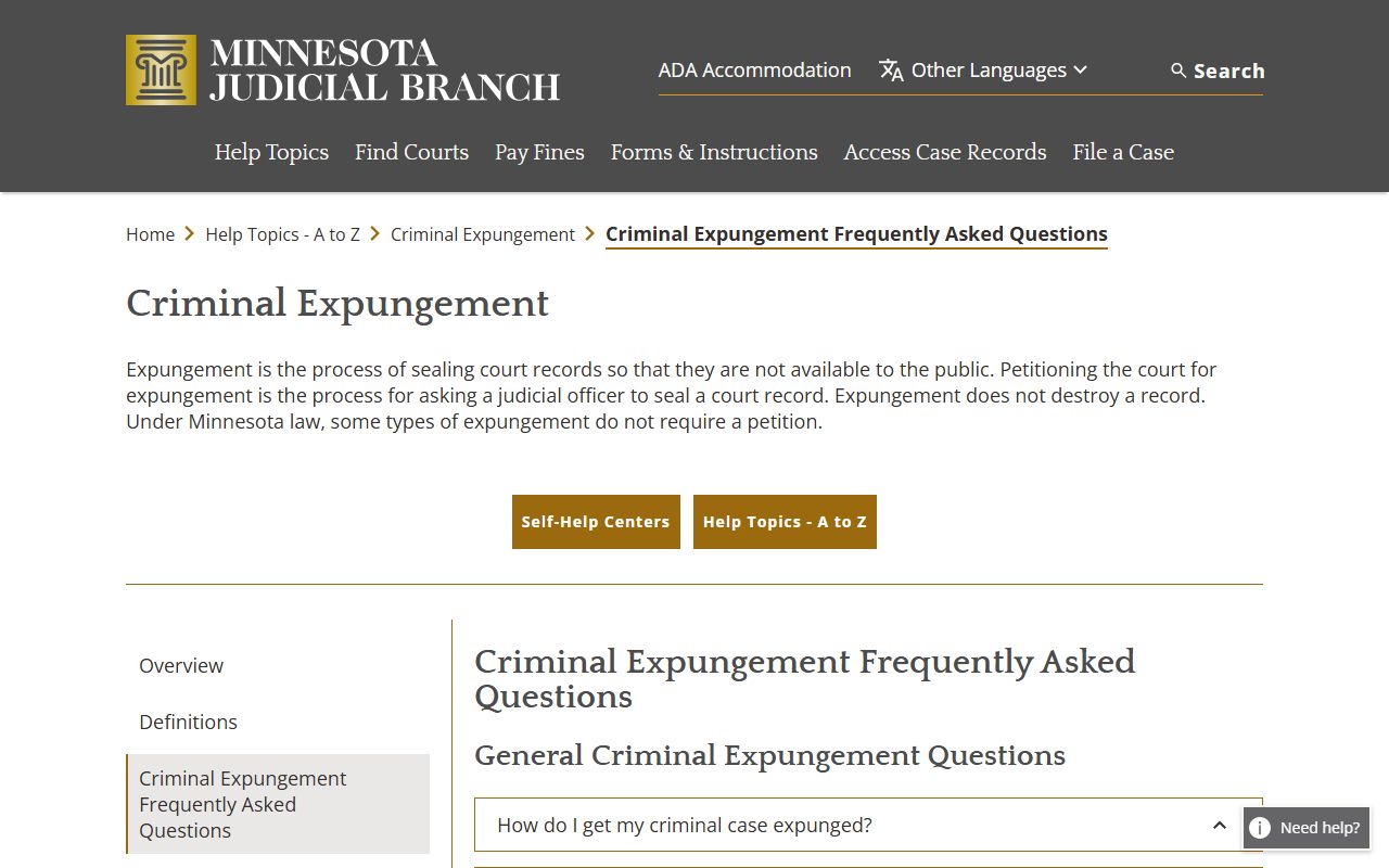 Criminal expungement FAQ