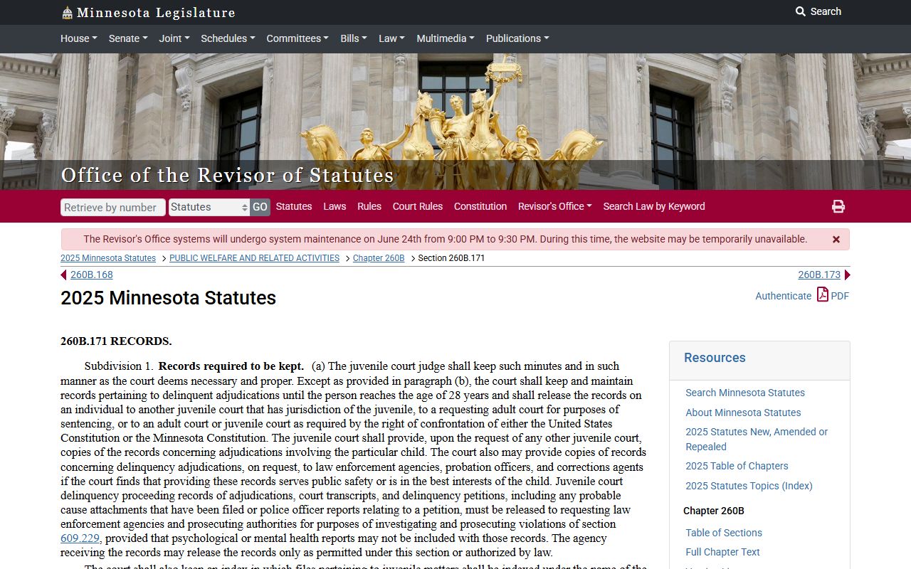 Juvenile records statute