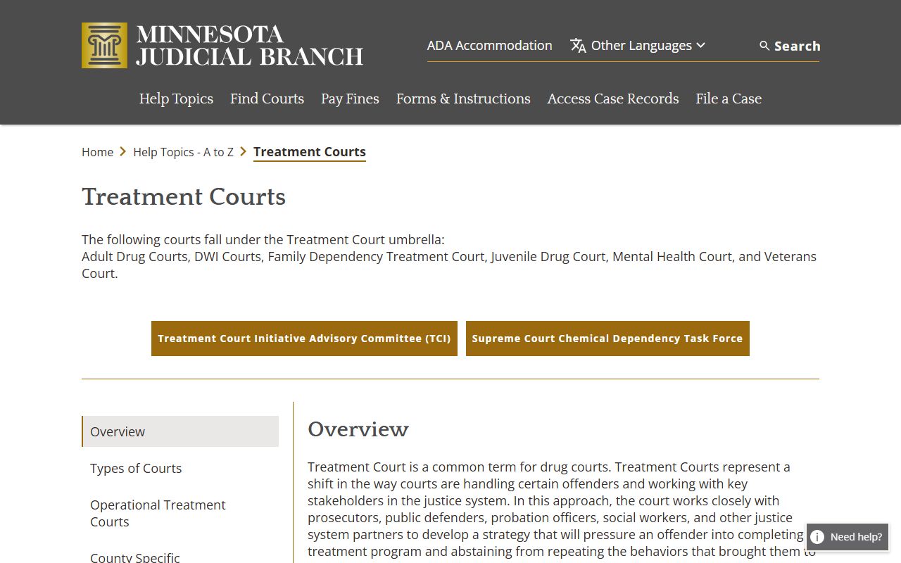 Treatment courts overview page