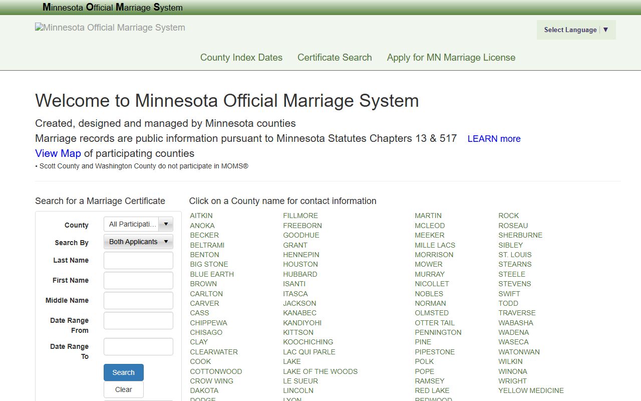 Minnesota Official Marriage System