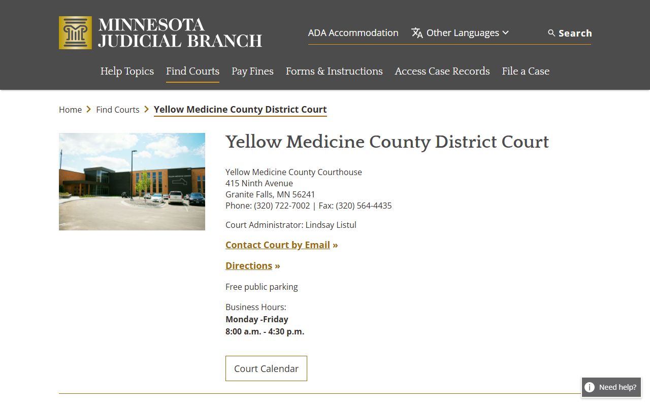 Yellow Medicine County District Court page