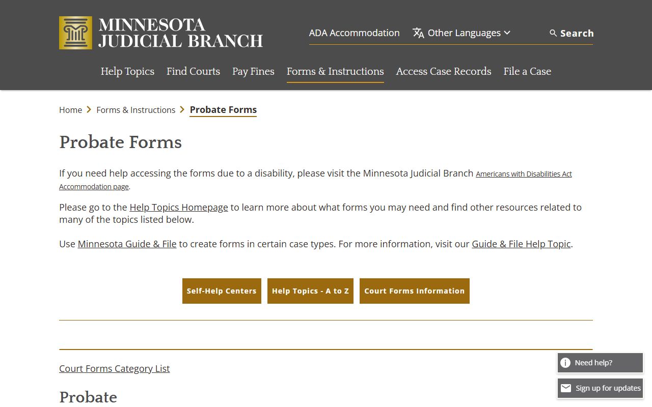 Probate forms page