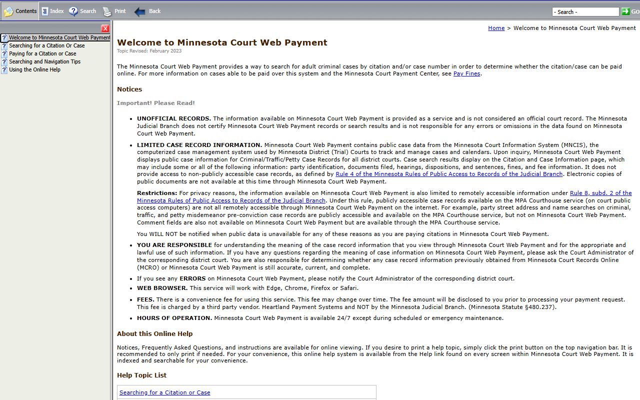 Court Web Payment help page