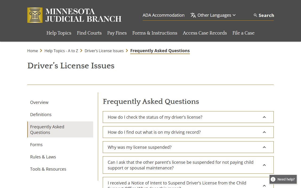 Driver license FAQ page