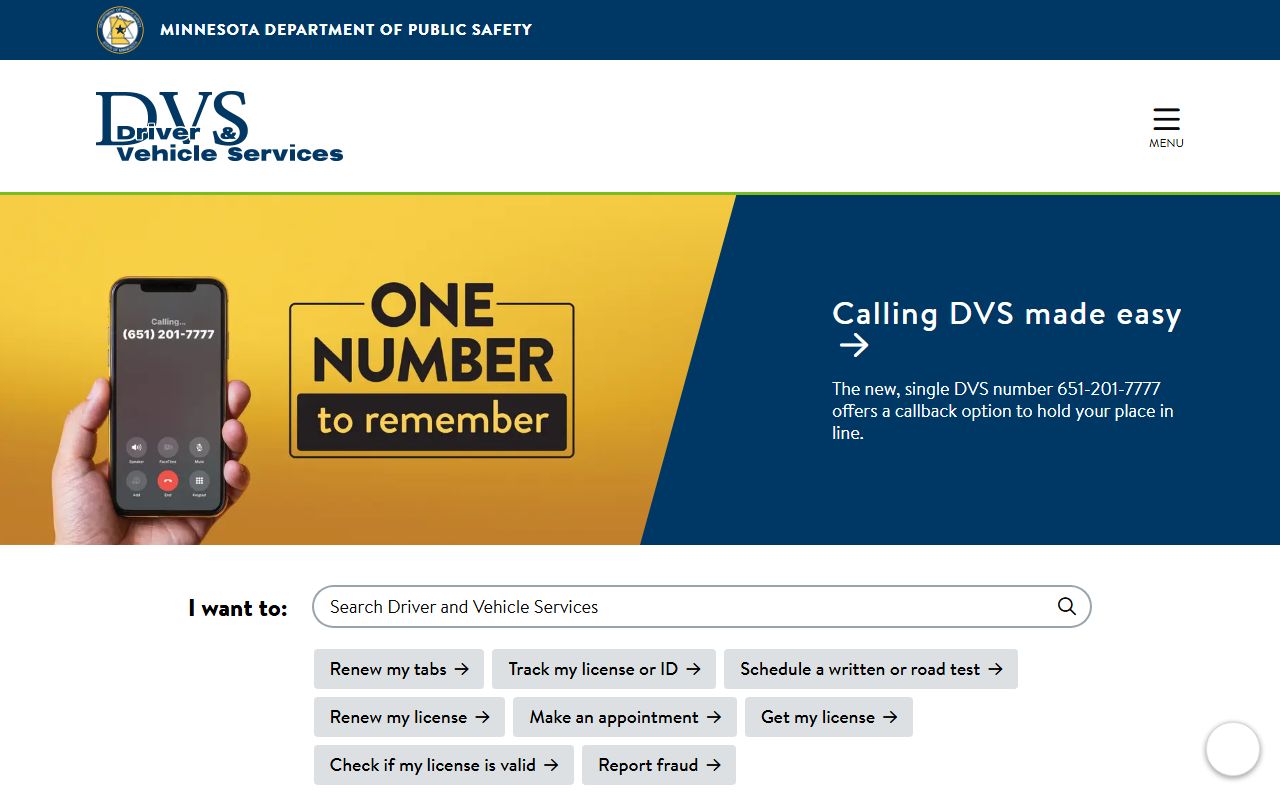 Minnesota Driver and Vehicle Services page