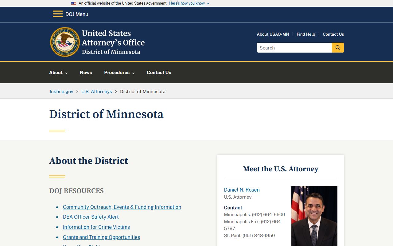 U.S. Attorney District of Minnesota page